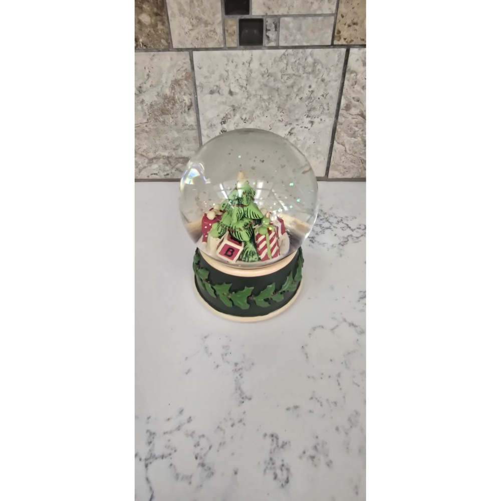 Christmas Tree Musical Snow Globe Glitter Holly Berry Base Holiday Decor